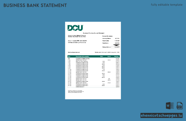 USA DCU Firmenkontoauszug (Word- und PDF-Beispiel)